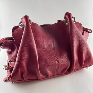 Firenze Red Pebbled Leather Tote Bag Made in Italy Slouchy Shoulder Bag